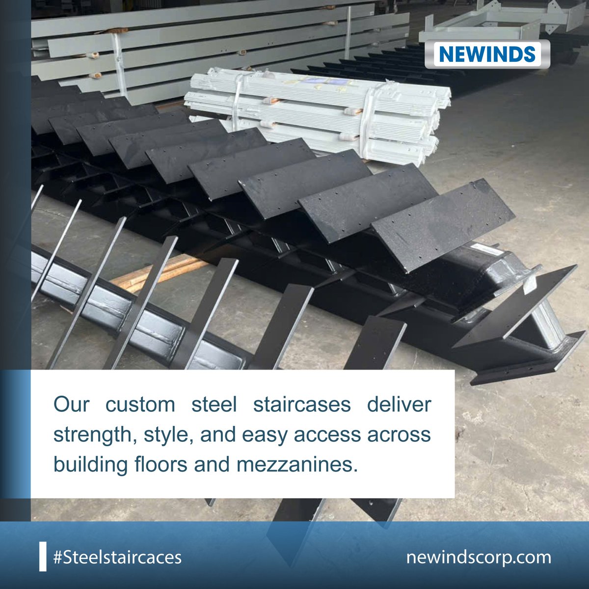 Our custom steel staircases are fabricated for both function and form. Whether it's a building's floor, warehouse mezzanine, or rooftop access, each structure is built to withstand heavy use while ensuring smooth, confident movement between areas.

#steelstaircases #newinds