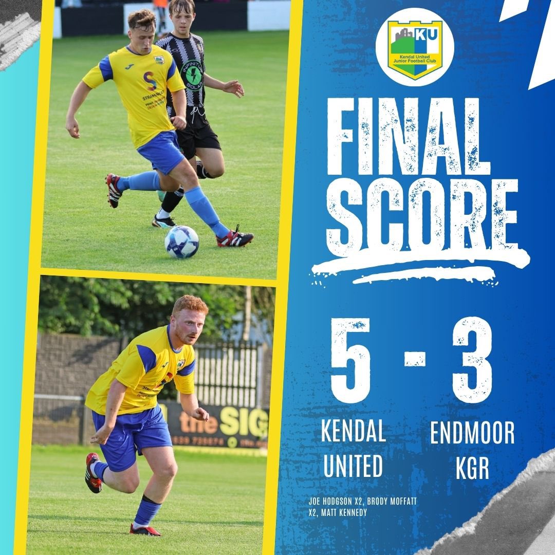 Full time result from last night 👇 

Another really good workout in an entertaining game! After going down 2-0 we once again produced a strong second half to come away with a 5-3 win. 

All the best to Endmoor this season, always great to play them 🤝 

💛💙