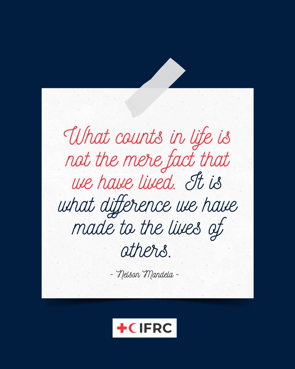 ifrc's tweet image. On today's #MandelaDay, we reflect on a legacy shaped by compassion, dignity, and solidarity—values that continue to inspire us all.
At the @IFRC, we proudly carry this vision forward, working every day to bring hope, humanity, and lasting change to communities around the world.…