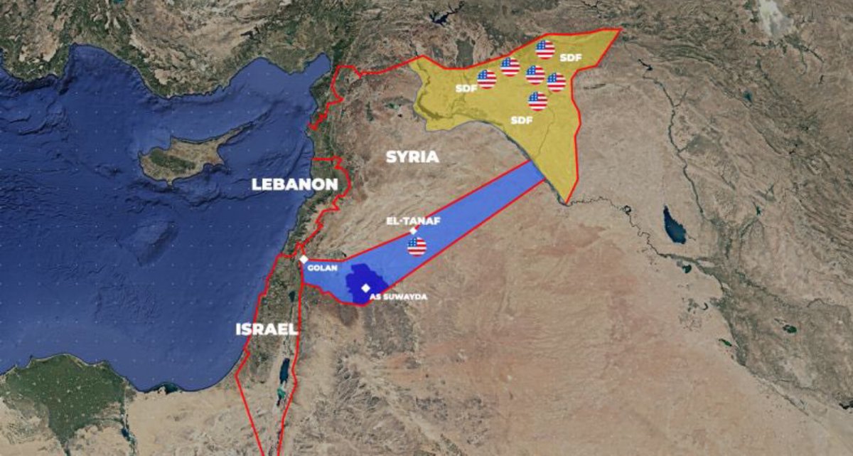 Cuervo3's tweet photo. En ny geopolitisk plan for Syria (David-korridoren i blått), som gir større adgang til å destabilisere Irak og Iran? Et sannsynlig mål for Israel og medspillere, også utifra spillet som pågår i disse dager rundt #Golan, #Daraa og #Suwayda, og #AlTanf. https://t.co/KaoiyK5t3A