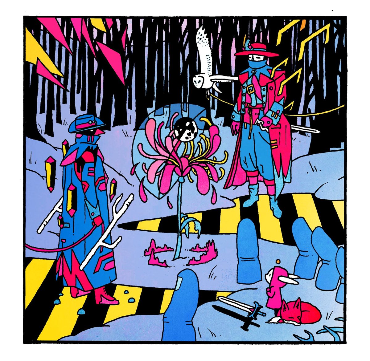 Two editions currently available on Foundation.

✨️"The Flightless Mountain's Shadow"
✨️"The Pulsar Orchard"

Hand-drawn ink illustration, scanned and coloured digitally, 23 editions each.  Links are in my pinned.

Feel free to get in touch for more info! 🌸