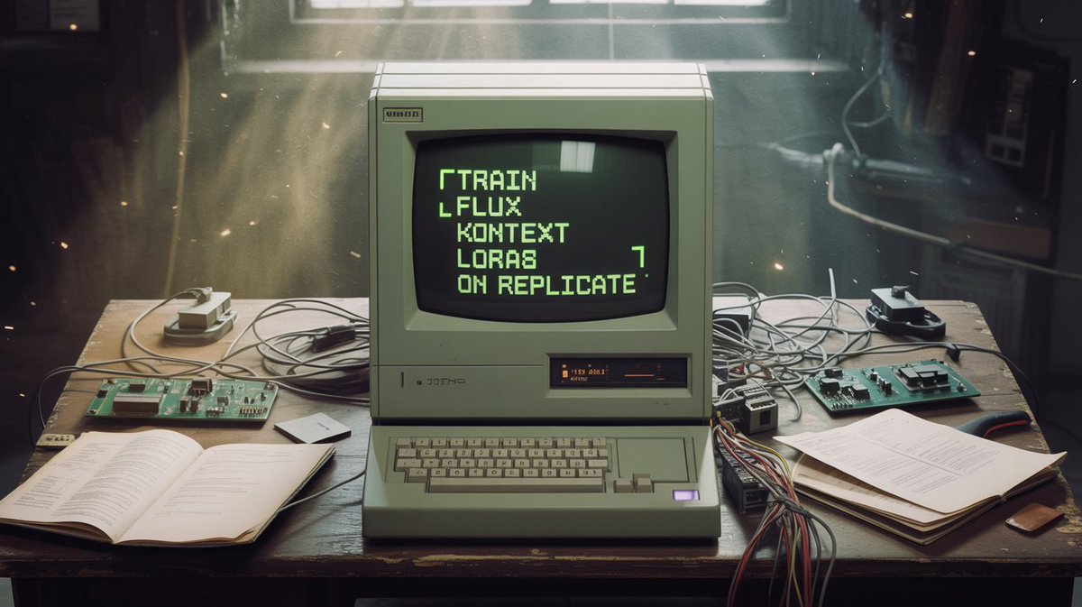 replicate's tweet photo. You can now train FLUX Kontext loras on Replicate.
https://t.co/dD81w8hx9K

- A 1,000 step training takes about 4 minutes
- Train with image pairs, a start and end image
- Write a short prompt instruction that takes you from the start to the end
- Use about 10 image pairs https://t.co/9HvUurnazh
