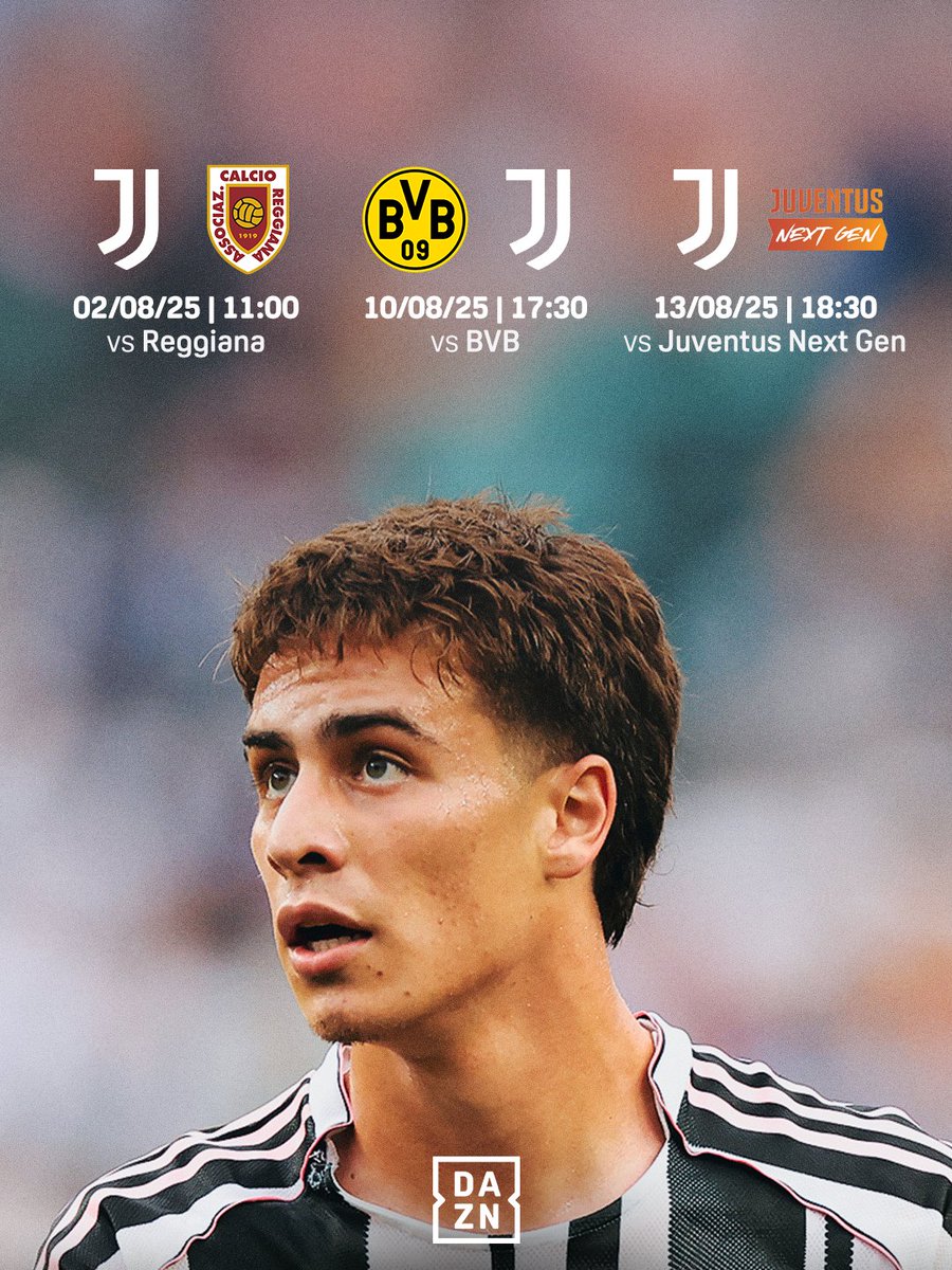DAZN_IT's tweet photo. Le prime uscite della stagione 2025/26 della @juventusfc ⚽️
Guardale su #DAZN https://t.co/IZz1fI9Jvi