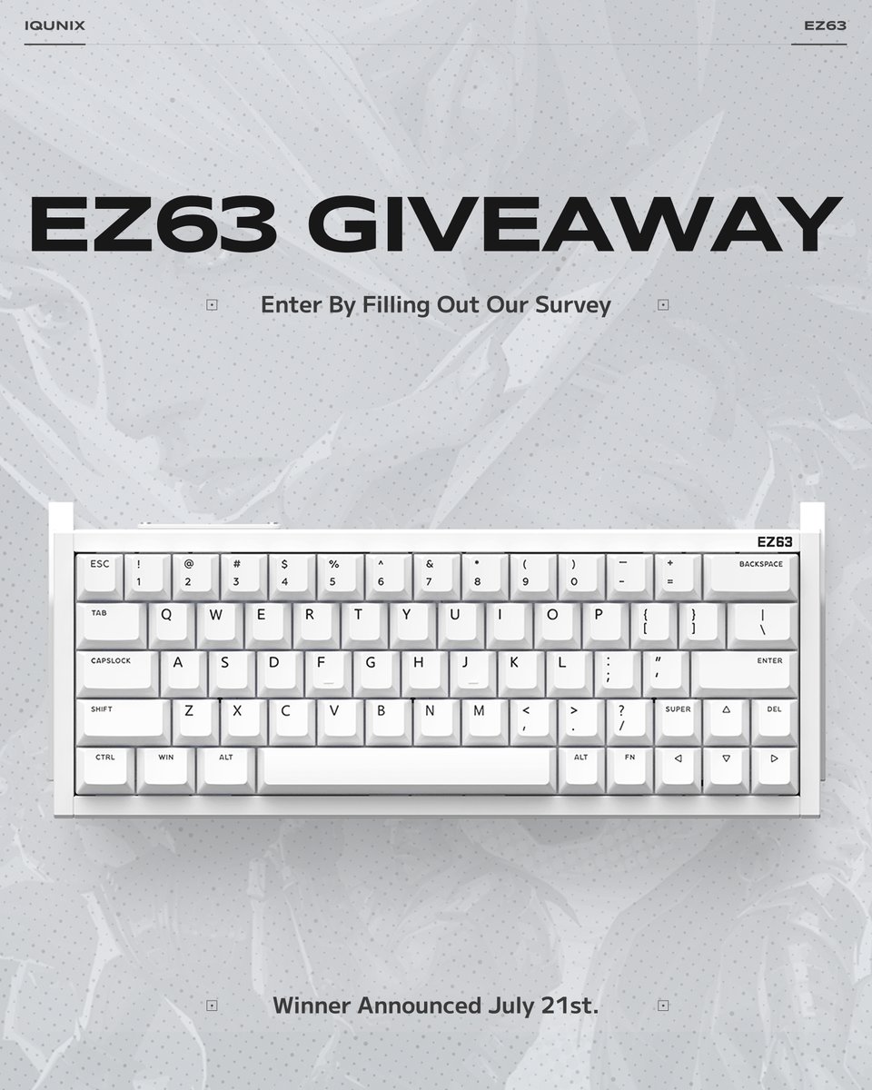 iQunix's tweet image. EZ63 White Giveaway!​
We want to get better—your voice helps.​
Share feedback in our survey. All completers enter to win a free EZ63 White.​
👉 forms.gle/J6d6fRaCNn6qnf…
🏆 Winner: Randomly picked from survey emails. July 21 announcement.​

Thx for helping us improve!

IQUNIX Team
