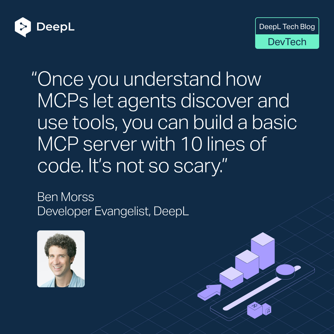 DeepLcom's tweet image. They can send emails, search the web, help LLMs to make plane reservations and pull requests. If you follow AI, you’ve almost certainly heard about Model Context Protocol (MCP). But what exactly is it? Why does it matter? And how can you work with it?
DeepL’s Developer…