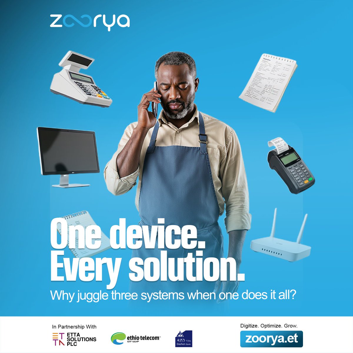 ZooryaEt's tweet image. Running a business shouldn’t be a puzzle. Zoorya replaces your POS, ERP &amp;amp; ERCA cash register—all in one smart system.
No cables. No chaos. Just one screen to manage sales, track inventory &amp;amp; print legal receipts.
Start smart → zoorya.et #Zoorya #SmartBusiness