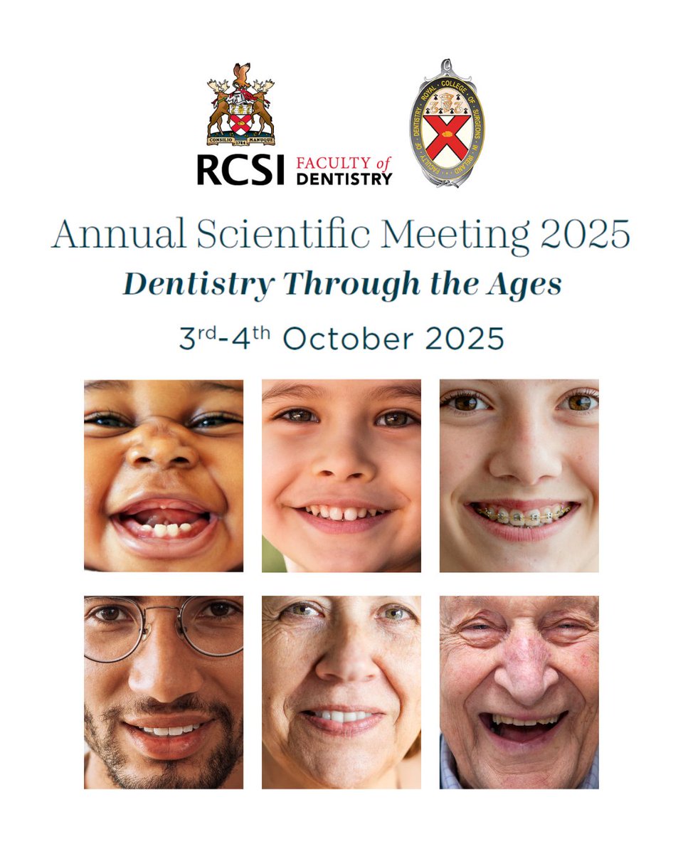 Registration is now open for the Faculty of Dentistry RCSI’s ASM 2025. The event titled ‘Dentistry Through the Ages’ will take place over two days—Fri 3rd Oct and Sat 4th Oct 2025.

Details: facultyofdentistry.ie/postgraduate-p…

rcsi #dentistry #asm2025