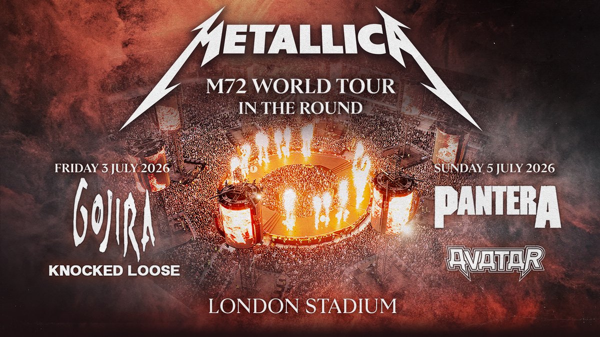 LondonStadium's tweet image. 🤟METALLICA FANS! 🤟
Single-Day tickets for @Metallica's #M72 World Tour at
@LondonStadium are on sale next Friday, 25th July at 10am 🔥
Don't miss out - check next week... eticketing.co.uk/londonstadium/