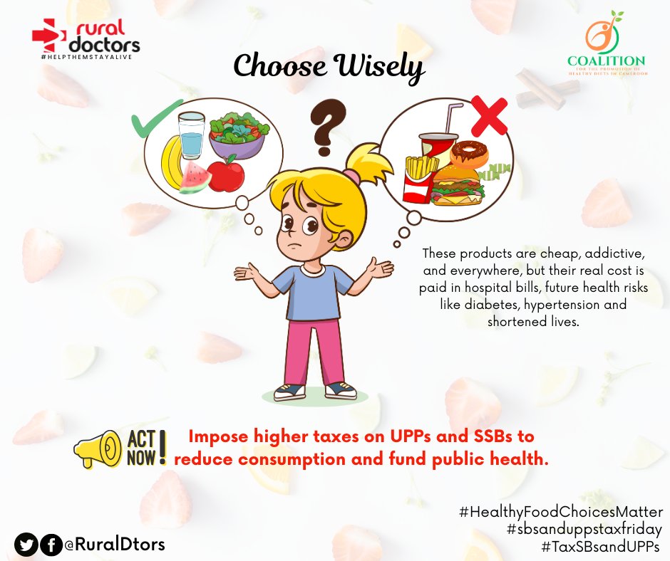 RuralDtors's tweet photo. This Friday, let’s talk Childhood obesity facts:
Childhood obesity is on the rise in Cameroon, fueled by the relentless marketing and consumption of #UPPs (Unhealthy Processed Products) and #SSBs (Sugar-Sweetened Beverages), which are often high in calories and low in nutrients. https://t.co/pfYVJBZFeK