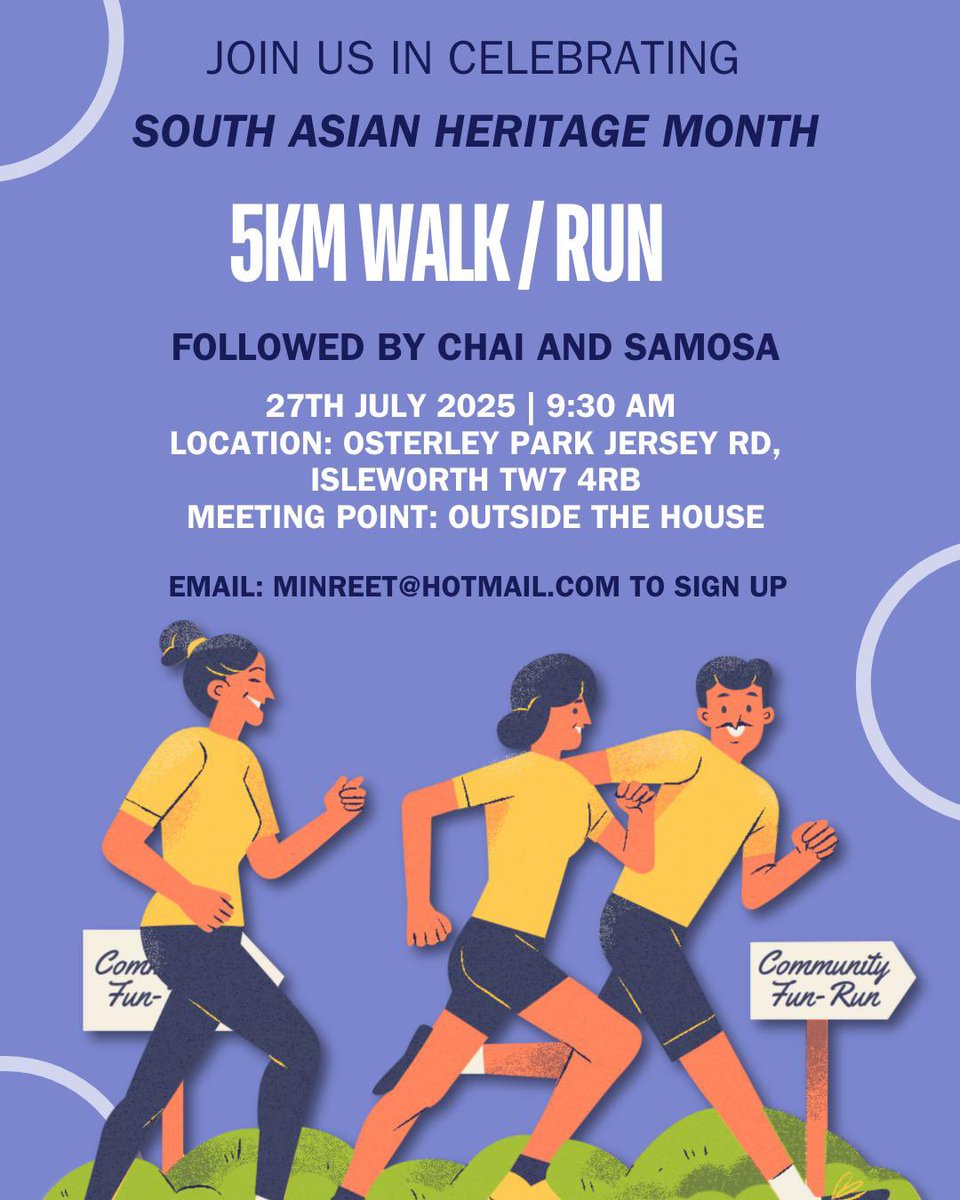 minkaur5's tweet image. Please come along on Sunday 27th July at 9.30am to do a 5k walk or run at Osterley Park to celebrate #southasianheritagemonth @SAHM_UK @UKRunChat itβs for everyone, a fun way to bring the community together and get active. Iβll be bringing samosa for after ππ½ππ½βΊοΈ