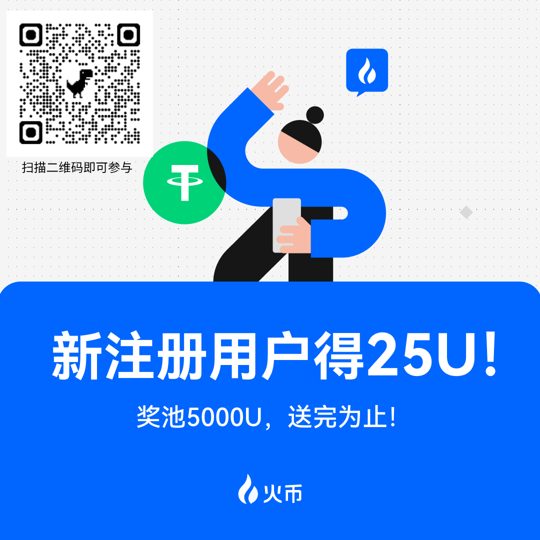 ⏰即日起至7月31日🎁新用户注册火币HTX交易所可立得25 $USDT！ 💎总奖池$5000先到先得！ 👇规则非常简单！ 1⃣新用户扫描二维码完成 注册+KYCL3认证2⃣单笔入金≥500USDT并保留至8月7日