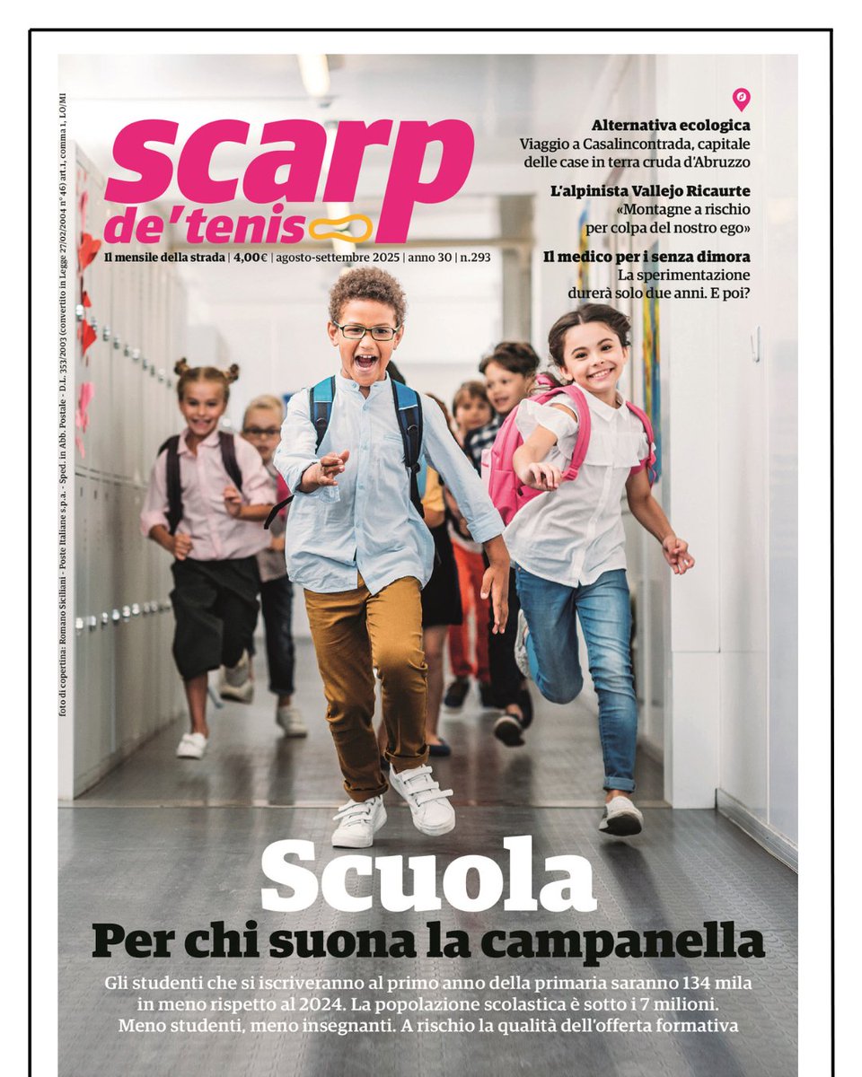 NEW💥In copertina su <a href="/scarpdetenis/">Scarp de' tenis</a>  di #agosto/sett: calo demografico e scuola in crisi.
Meno alunni, meno insegnanti, qualità a rischio.
E poi: case ecologiche, montagne a rischio, medici per i senza dimora.
In vendita qui shop.scarpdetenis.it
e da sabato dai nostri venditori