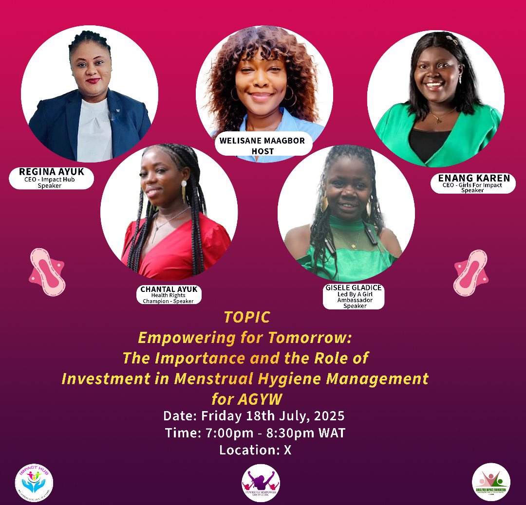 LedByAGirl's tweet photo. 🎉Meet our amazing moderator and speakers for tonight:
1/ @welisanemagbor is our moderator and @LedByAGirl Programs Manager
2/ @reginaayuk5 is our speaker and CEO at Impact Hub Foundation 
3/ @KarenFanwi is our speaker and Team Lead at Girls for Impact Foundation https://t.co/DWZlOVxwM9