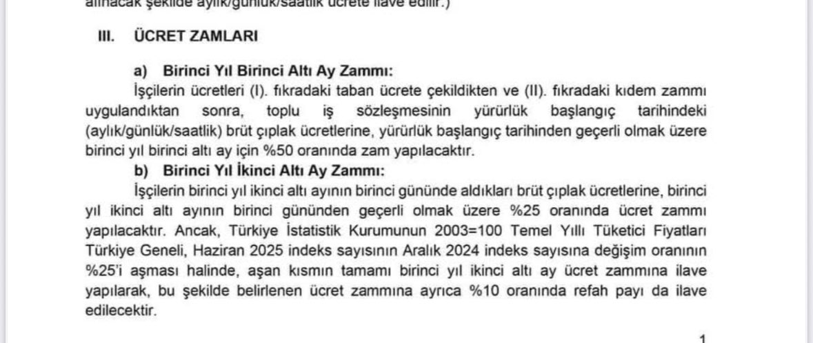 <a href="/06isciplatformu/">İşçi Platformu</a> Teklif taslağında böyle geçiyor.
Buna göre ilk 6 ay %24 teklif ettiler.
2. Altı ay için enflasyon diyorlar.
 Haziran2025-Aralık2024 arası enflasyon %16 çıkmıştı 
Temmuzda da buna göre %16 zam uygulayacaklar.