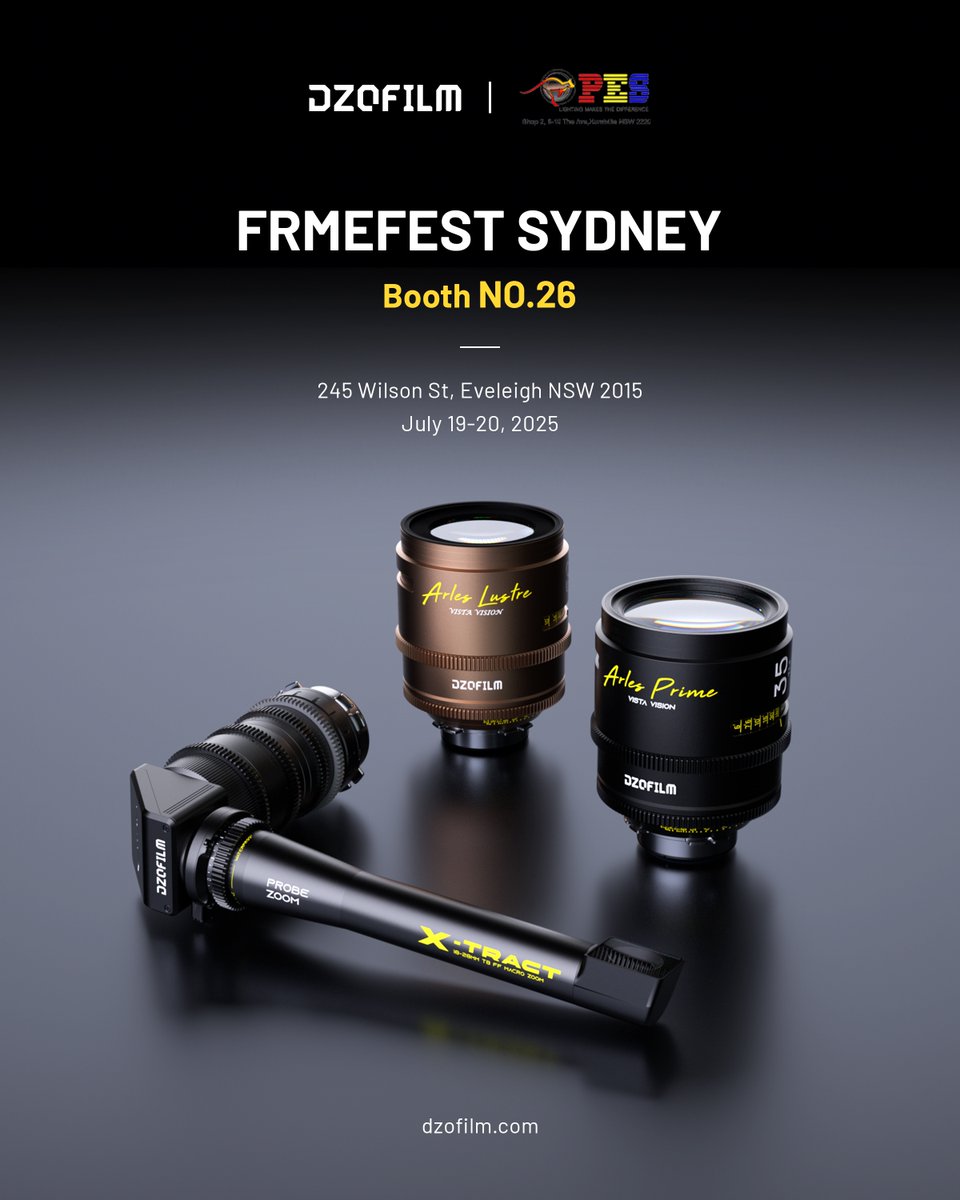 Join Us at FRME Fest Sydney 2025！ ✨

We’re stoked to team up with @photoequipmentstore to bring you the hottest DZOFILM lenses for testing &amp; hands-on fun!

Drop by July 19-20 to geek out over gear and vibe with the crew.🔥🙌

Get your ticket here:
futureeventslab.app/gettickets/frm…