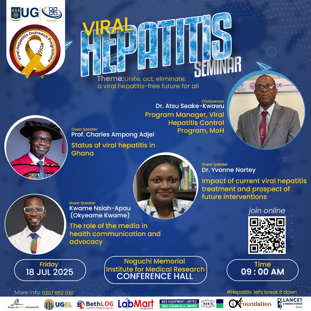 NMIMR_UG's tweet image. 📢 Today at 9:00 AM @ NMIMR!
🧬 Viral Hepatitis Seminar
🎓 VHOP Final Quiz
Health meets knowledge!
Let’s unite for a hepatitis-free future & cheer on the brilliant finalists!
#VHOP2025 #Hepatitis #PublicHealth #QuizFinals #NMIMR