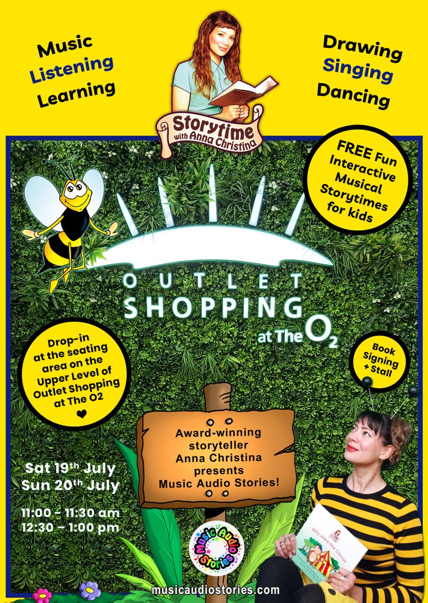 Join me for fun interactive musical workshops of listening, learning, drawing, singing, and dancing at #TheO2 this weekend! 🎉

Drop-in at the Upper-Level seating area at:

📍 #OutletShoppingatTheO2
📅 Sat 19 July
📅 Sun 20 July
🕘 11-11:30 | 12:30-1

ℹ️ outletshoppingattheo2.co.uk/news/detail/st…