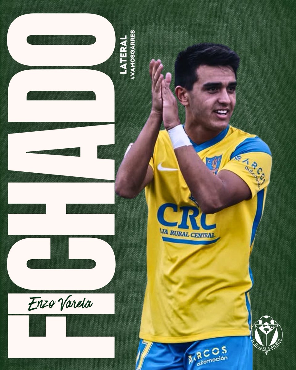 💚 <a href="/Enzovarela21/">Enzo Varela</a>, un jugador top para la #UDLosGarres

💣 Pese a su juventud ha defendido camisetas de equipos como <a href="/UCAMMurciaCF/">UCAM Murcia CF</a> (playoff a Segunda RFEF), <a href="/Orihuela_CF/">Orihuela C.F.</a> (Ascenso a Segunda RFEF) o <a href="/CPVillarrobledo/">Don Octavio CP Villarrobledo 🐺❤️💙</a> 

🔥 Lateral o interior luchador y muy talentoso.

#VamosGarres