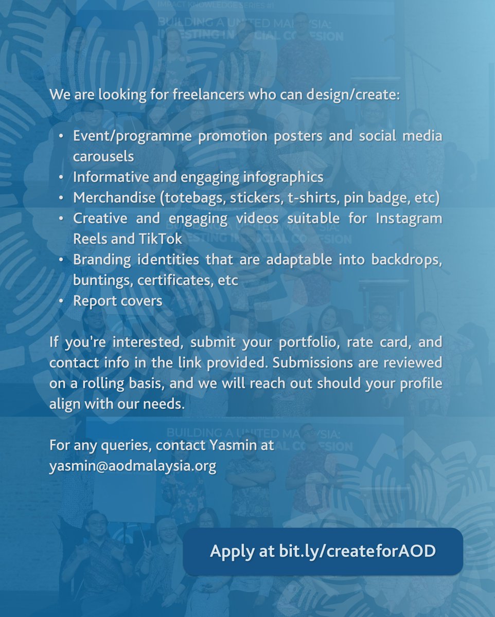 We're on the lookout for creative freelancers to collaborate with us! 🌟 

Submit your portfolio, rate card, and contact info at this link: bit.ly/createforAOD (link in bio 🧷)

*Submissions are open on a rolling basis