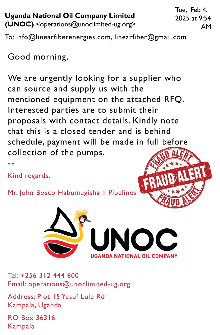 PAU_Uganda's tweet image. #FraudAlert
Disregard this fake request for requisition purportedly issued by @UNOC_UG and its officials.
All official advertisements and procurement opportunities are posted on the UNOC website and published in key newspapers.
#CreatingLastingValue