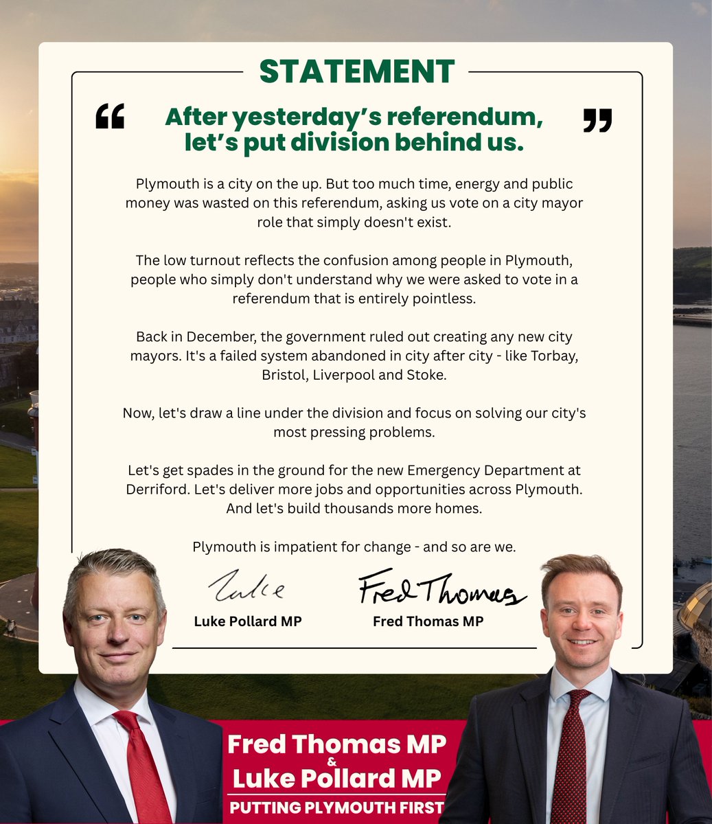 FredThomasUK's tweet image. A joint statement from me and @LukePollard following yesterday's referendum result.
Let's put division behind us.