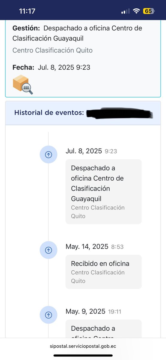 kmcr94's tweet photo. @ServPostalEc que pésimo servicio ofrecen, un envío que llegó al país desde el 6 de mayo, hasta la fecha sigue sin llegar a Guayaquil, desde el 8 de Julio aparece como despachado a GYE y sigue sin llegar hasta hoy 18.07.2025 https://t.co/MlRQq0O6NQ