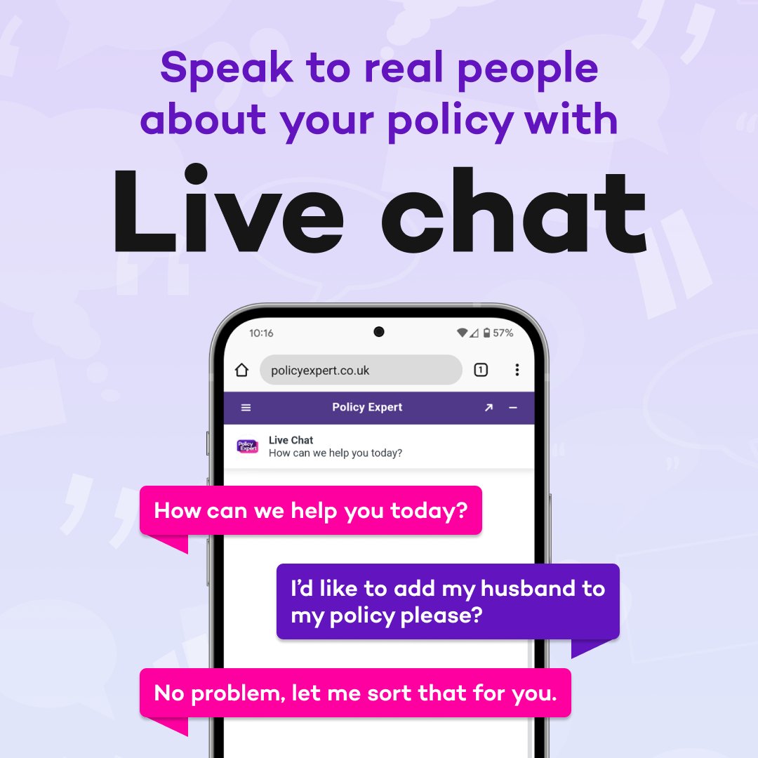 Have a question about your home, car, or pet insurance?  

Speak to a UK-based expert with our website live chat.  

We're here to provide the support you need. 

Click below to chat 👇  

🏠 ow.ly/HNkv50Wfx5Z  

🚗 ow.ly/Ao5t50Wfx48  

🐾 ow.ly/IY1250Wfx9c