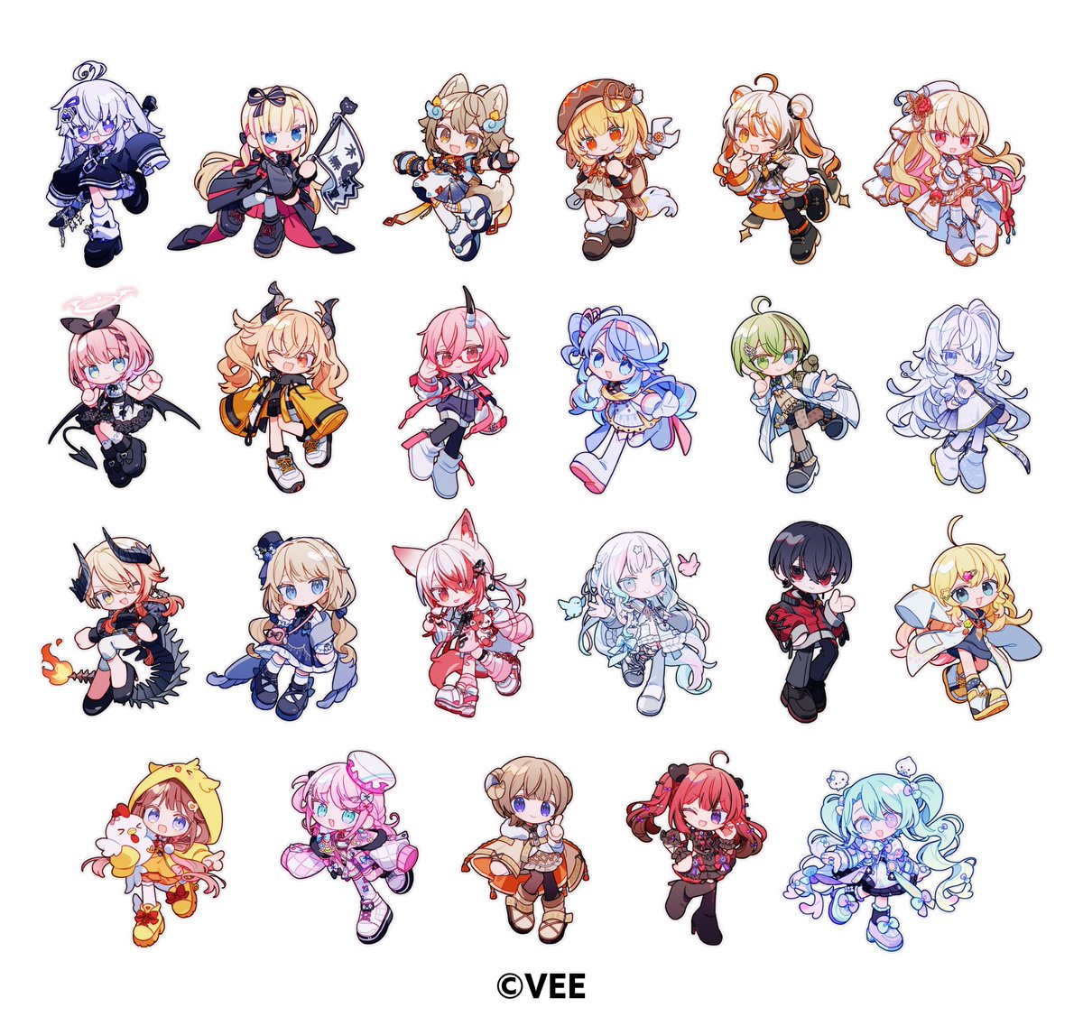 osakana_forever's tweet image. コミックマーケット106にて販売されるSony Music『VEE』所属タレントの皆さまのグッズ用デフォルメイラストを担当させていただきました！
何卒よろしくお願いいたします🏖☀️

#VEE