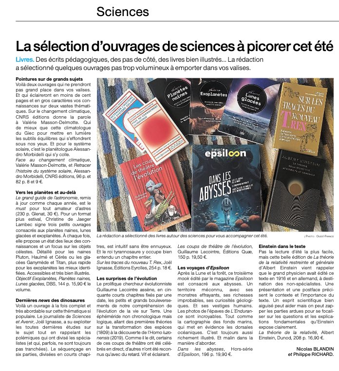 📚 Mon livre dans la sélection été de Ouest-France ! 🦖
Une belle surprise : il fait partie des livres recommandés cet été par <a href="/OuestFrance/">Ouest-France</a> .
Un grand merci pour ce coup de projecteur sur les dinosaures !

👉 À (re)découvrir en librairie ou ici : urlr.me/6kZtmH