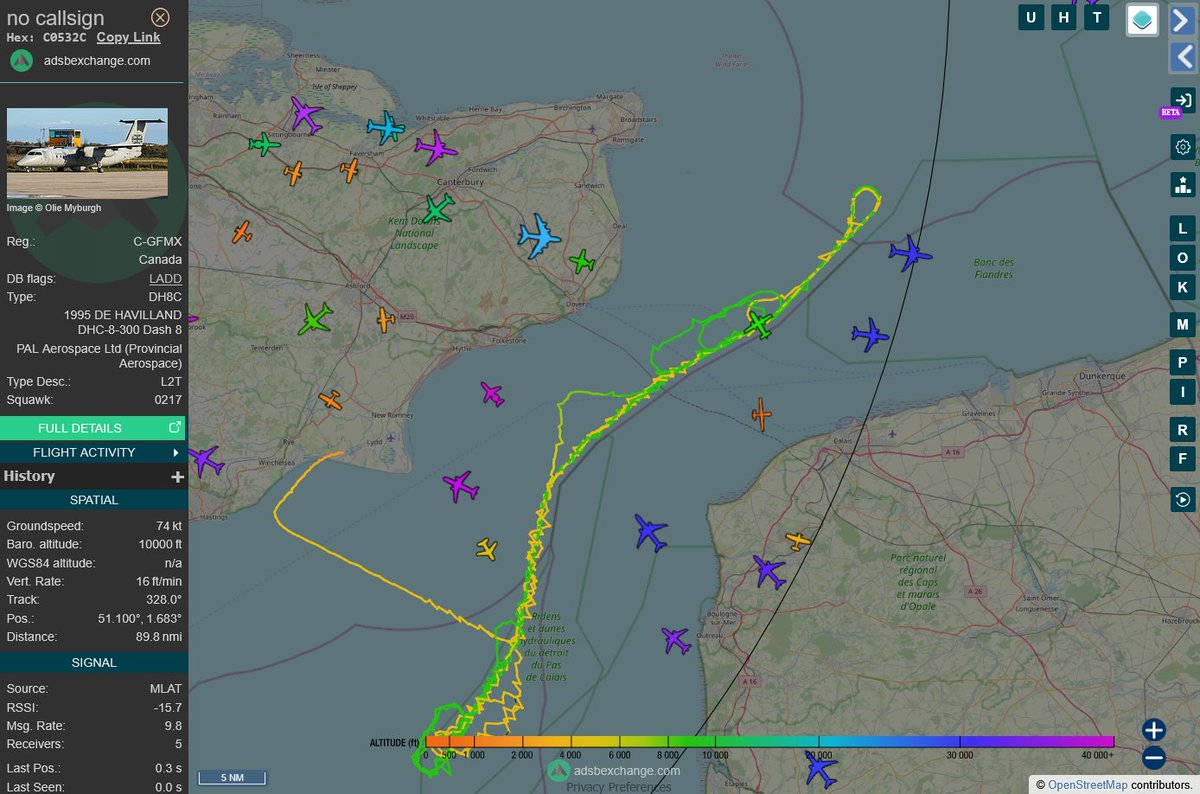 TyrantFinder's tweet image. A Canadian surveillance plane (C-GFMX) is patrolling the Channel right now. Why is foreign ISR aircraft monitoring UK waters? Who’s paying for this? Is this about border security—or enabling the migrant crisis?
#ChannelCrossings #UKBorders #Migration