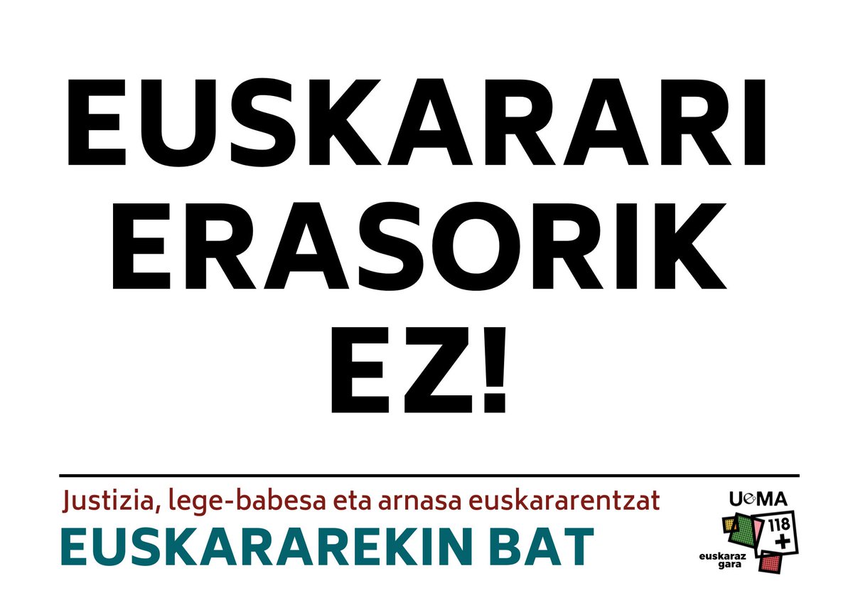 uema_eus's tweet photo. Hainbat udalek, euskara elkartek eta eragilek eskatu dizkigutenez, biharko elkarretaratzeetan erakusteko A4 orriak prestatu ditugu, zenbait lelorekin. Nahi izanez gero, hemen PDFan eskuragai https://t.co/e9maH7jhJ4 https://t.co/i73OmAHG5y