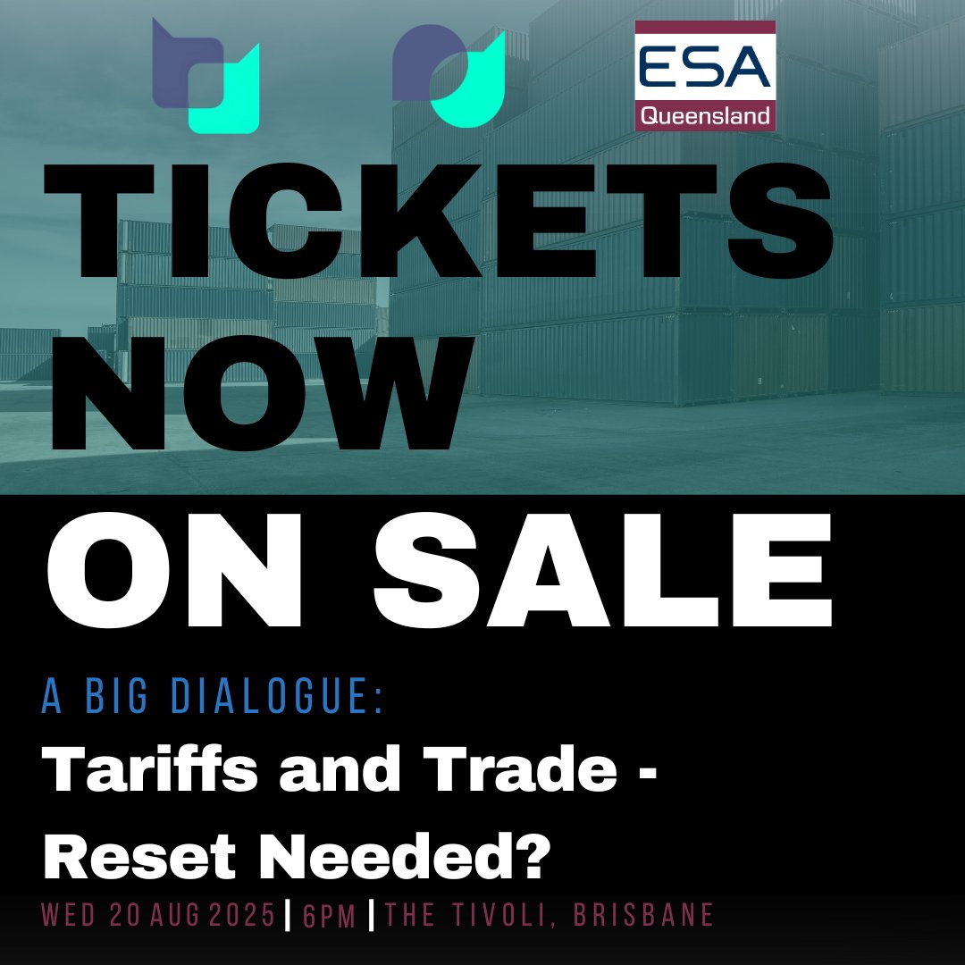 By popular demand, a Big Dialogue about the current turmoil in tariffs and trade, co-presented with The Economic Society of Australia (QLD).

Click now to secure your tickets to a better across-the-aisle discussion and night out!
tinyurl.com/y8xs4p5z