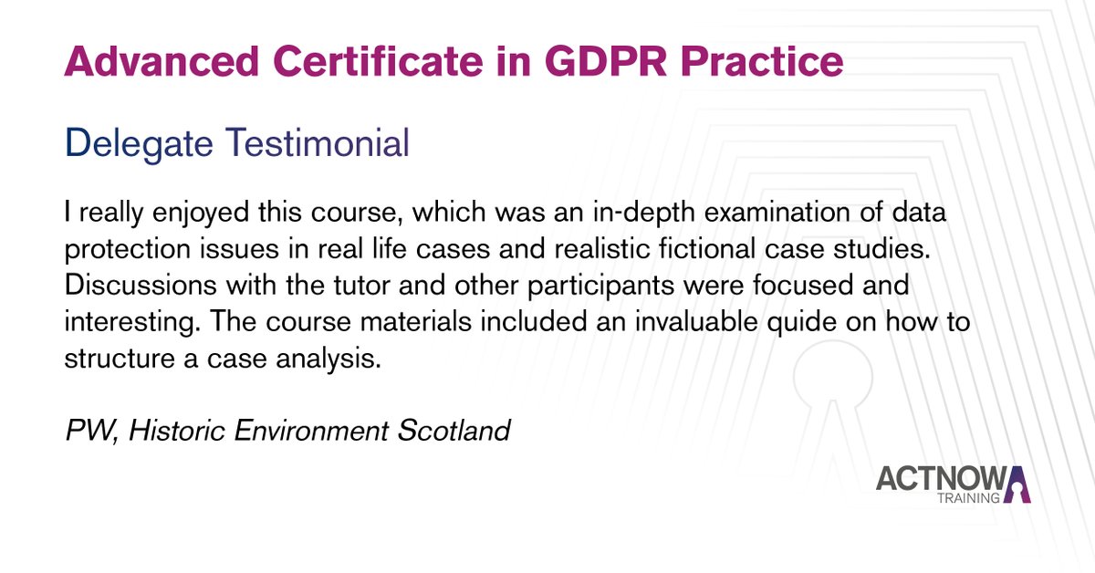 Are you an experienced DPO looking to sharpen your skills? The Advanced Certificate in GDPR Practice dives deep into case law, enforcement &amp; compliance strategy.

 Apply now: actnow.org.uk/advancedcert