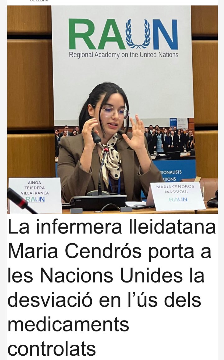 "La infermera lleidatana Maria Cendrós porta a les Nacions Unides la disjuntiva entre la garantia i el control de l’accés als medicaments controlats, com els opioides o els psicofàrmacs.

+info coill.org/la-infermera-l…