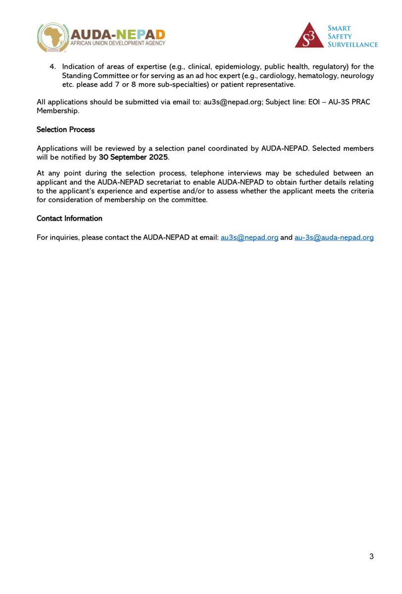 NEPAD_Agency's tweet image. Expression of Interest: Join the African Union Pharmacovigilance Risk Assessment Committee (AU-PRAC)
Are you passionate about enhancing the safety profile of priority medical products used in healthcare settings across Africa?
Do you have proven expertise in fields such as…