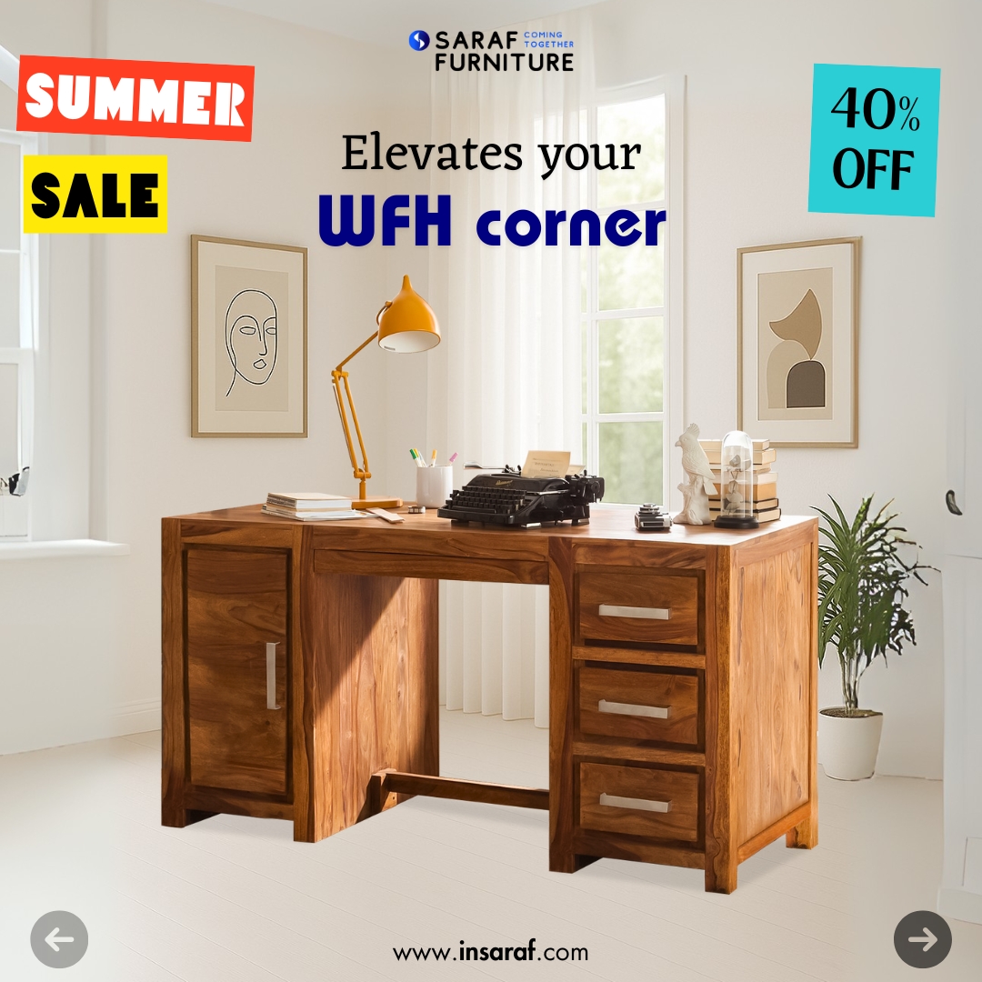 Saraffurniture's tweet image. Final days of the Summer Sale are ticking. Make your workspace as thoughtful as your work. CTA: Style your study.
#WFHIndia #StudyWithSaraf #WritingTable #FurnitureWithSoul #MinimalWorkspaces