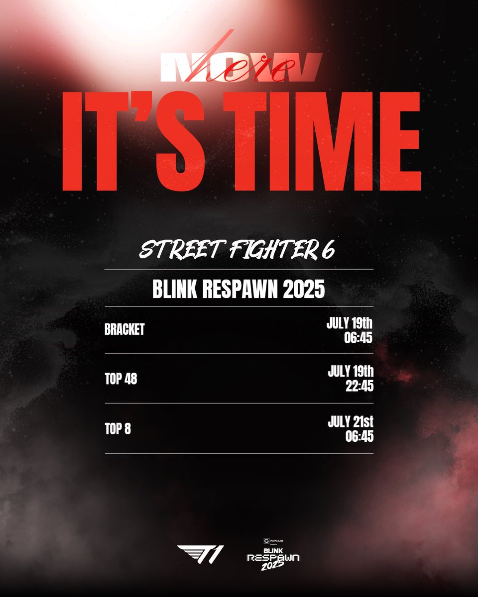 내일부터 진행되는 SF6 Blink Respawn 2025 스케쥴을 안내해드립니다!

Check out the SF6 Blink Respawn 2025 Schedule!

𝐁𝐋𝐈𝐍𝐊 𝐑𝐄𝐒𝐏𝐀𝐖𝐍 𝟐𝟎𝟐𝟓
👊 'Oil King'
📺 youtube.com/@CapcomFighter…

#TogetherAs1 #NowHere #T1WIN