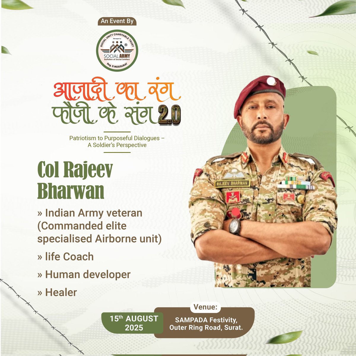 Honoring Another Torchbearer of Transformation &amp; Valor at ‘Azadi Ka Rang, Fauji Ke Sang 2.0’ 🇮🇳 An Event by Social Army 

From the battlefield to building lives - a journey of purpose, power, and profound change.