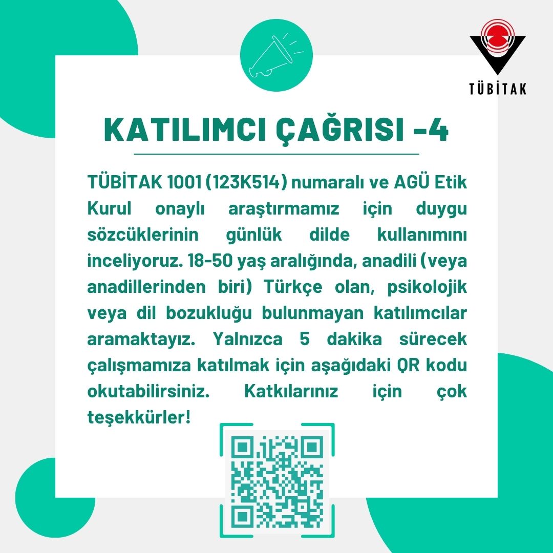 Duygu sözcükleriyle ilgili olan çalışmamıza devam ediyoruz. 4. çalışmamıza aşağıdaki linkten katılarak bize destek olursanız çok seviniriz! 🙏

 Katılım linki: forms.gle/1ia5zQ5BUFW91T…