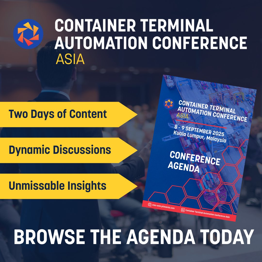 PortTechnology's tweet image. Find the answers you need from the Container Terminal Automation Conference Asia agenda. Looking to kickstart digitalisation, explore tech options, boost cybersecurity, and more – the agenda has everything you need! Read it here – go.pardot.ptievents.com/l/1057413/2025…
#CTACAsia #PTIEvents