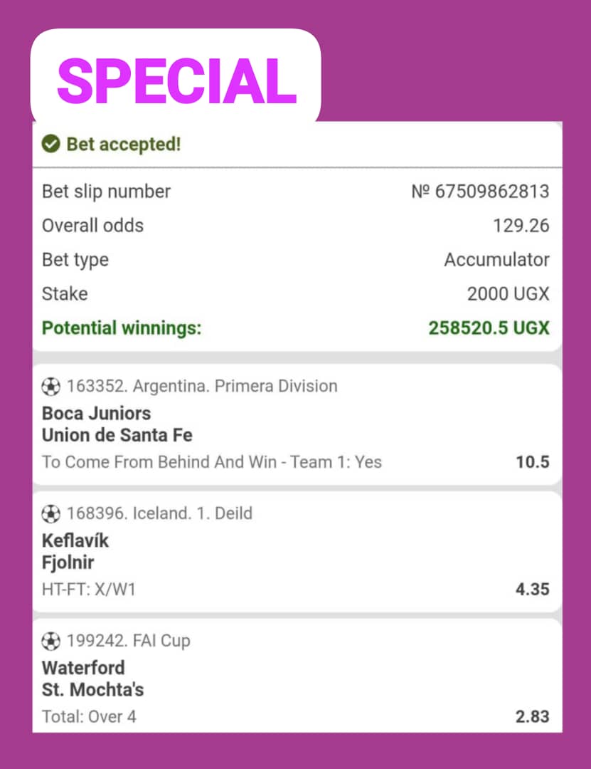 Todayz_Pick's tweet image. SPECIAL TICKET............
BIG ODDS: 100+🔥
3 games
Stake: 2,000 Ugx
WIN: 250,000 Ugx
FANSPORT CODE: XMP72
Register here 👇
cutt.ly/vrI8aK1w