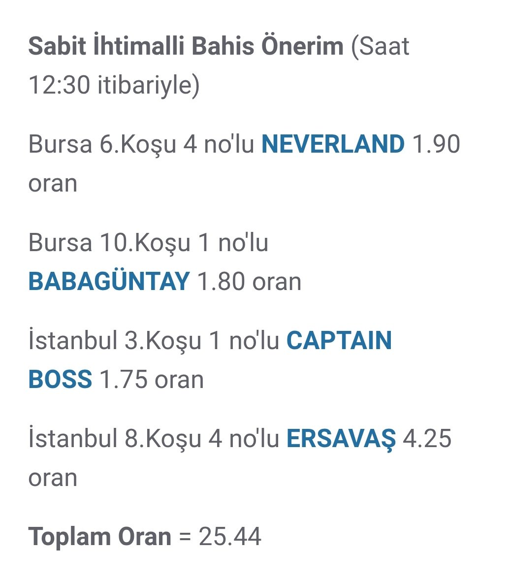 Günün sabit ihtimalli bahis önerilerim görselde yer almaktadır. Detaylı yorumlarım ve altılı şablonum koptugeliyor.com'da yayında. Herkese bol şans diliyorum.