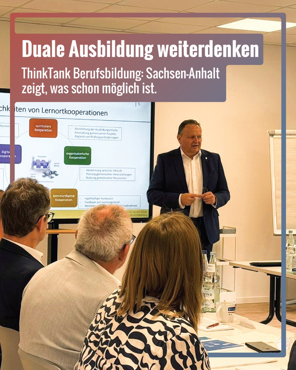 🛠️ Zukunft braucht #Ausbildung – und starke Kooperationen.
Beim Thinktank #Berufsbildung ging es um neue Ideen für die duale Ausbildung.
Staatssekretär <a href="/boehmju/">Jürgen Böhm</a>: "<a href="/sachsenanhalt/">Sachsen-Anhalt</a> ist gut aufgestellt – mit starken Partnern und klarer Perspektive." /lz