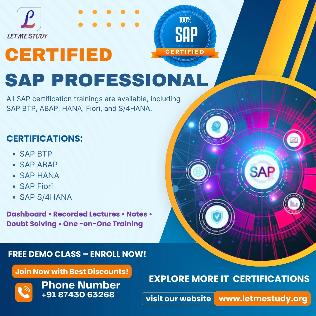 Plutter03's tweet image. Get Certified in Top SAP Modules!
Expert training in:
Includes Dashboard, Recorded Lectures, Notes, and Doubt Sessions
FREE Demo Class – Book Your Slot Today!
📲 wa.me/918743063268
#SAPProfessional #SAPModules #SAPTraining #SAPCourses #LetMeStudy #OnlineTraining