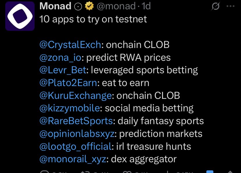 Hadex2Jr00's tweet image. GM CT
Guessed @monad is actually hinting on these platforms to be interacted with on testnet .
We never can tell interacting with those list in there might be criteria for the drop .
Kindly note this folks
Gmonad always