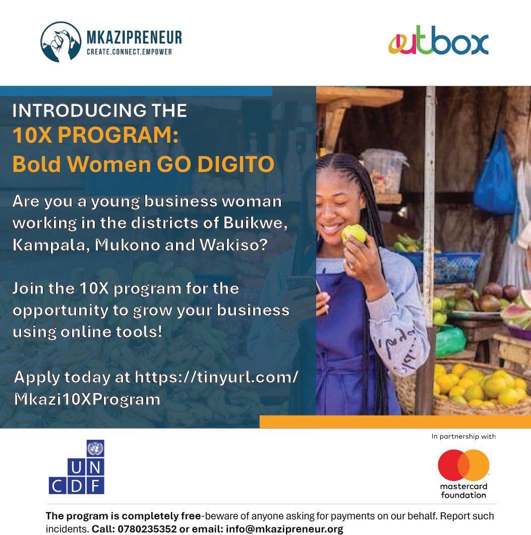 mkazipreneur's tweet image. Ladies, are you ready to GO DIGITO?
If you're in Buikwe, Kampala, Wakiso or Mukono Districts, this is your chance to grow your business using digital tools and platforms!🚀
Apply now👉🏾 tinyurl.com/Mkazi10XProgram
@UNCDF
#10XDigitalEconomy #BoldWomenGoDigito #WomenInBusiness