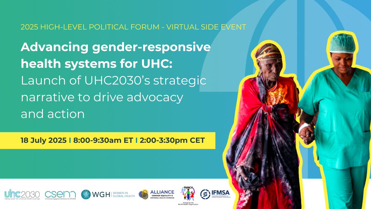 PMNCH's tweet image. 📣 Happening TODAY!
Join us on the sidelines of the 2025 #HLPF for the launch of UHC2030’s strategic narrative on gender-responsive health systems for #UHC
🕑 14:00-15:30 CET
Together, let's make sure #GenderEquality is embedded at the heart of health system strengthening!…