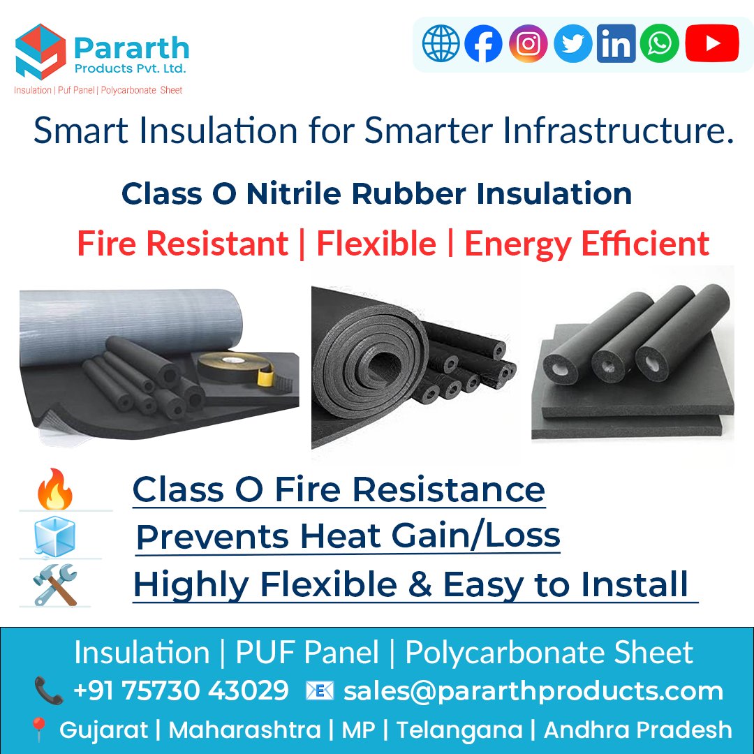 🔥 Keep heat out. Keep performance in.
Our Class O Nitrile Rubber Insulation is built for HVAC, ducting &amp; chilled water lines.
 Thermal efficiency
 Fire-safe
 Moisture resistant
📦 Quick PAN India dispatch.
📩 sales@pararthproducts.com
#HVAC #Insulation #NitrileRubber #Pararth