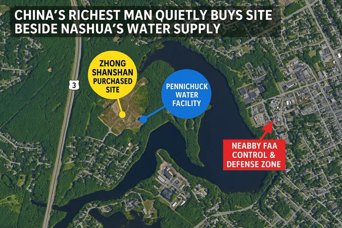 JackLombardi's tweet image. China now controls the water supply in a small U.S. town.
What's next, a whole state?
Nongfu Spring, a Chinese-owned company tied to billionaire Zhong Shanshan—known as the “bottled water king of China”—quietly bought up land and our natural resources in New Hampshire. They’ve…