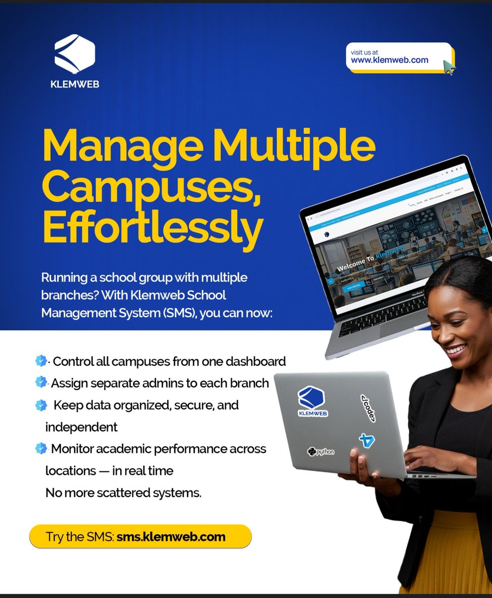 klemweb's tweet image. One platform. Full control. Total peace of mind.
🔗 See it in action: sms.klemweb.com
📩 Request a demo: support@klemweb.com

#SmartSchool #MultiBranchManagement #SchoolSolutions #KlemwebSMS #DigitalEducation #AdminTools #SoftwareForSchools
